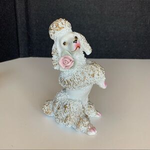 Vintage Spaghetti WHITE Gold Poodle Dog *chipped Flower* Figurine Porcelain.